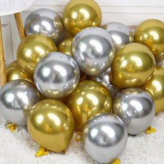 파리스 크롬 메탈 천장 광이 나는 라운드 풍선, 50개, 3메탈릭골드앤실버
