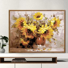 【TangZhen】유화그리기 유화그리기세트 diy 디지털 유화 가방 우편 거실 성인 어린이 손으로 채색 유채화 수제 장식 창문 앞 풍경, 60*75 안감 2.5cm 두께, H1093 기울기, 1개