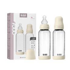 BIBS 아기 유리병 2팩 240ml. 배앓이 방지 통기성 있는 원형 실리콘 젖꼭지. 자연스러운 모유 수유 완벽한 세트 - 240ml (2팩) 아이보리 245965