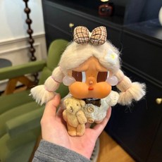 팝마트 크라이베이비 휴가 일기 시리즈 인형키링 인형 펜던트 인형옷 세트, 울고 있는 아기에게 적용 가능 인형 제외, 화이트 3피스 세트(스웨터+리본 헤어피스+곰인형)