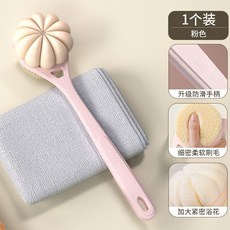 長柄軟毛沐浴刷 雙面搓澡洗澡刷, 1個, 正面搓澡-反面起泡二合一,防滑手柄總長35CM（嫩芽綠）