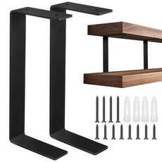 Shimeyao 2팩 12.7cm(5인치) 튼튼한 이중 플로팅 선반 브래킷 0.3cm(1/5인치) 두께의 U자형 장착 하드웨어 포함 블랙 코팅 금속 벽 산업용 모던 서포트
