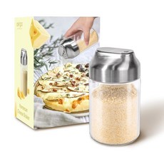 파마산 치즈 셰이커 설탕 용기 - 조절 가능한 큰 구멍이 있는 12온스 유리 조미료 스파이스 셰이커 스테인리스 상단이 소금 & 후추, Wide & Short (3"x5.6")