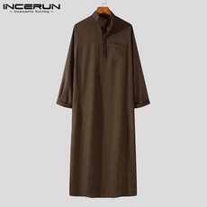 홈/실내 INCERUN 남성 이슬람 Kaftan 아랍 빈티지 긴 소매 Thobe 로브 두바이 사우디 의류 S-5XL, 02 Brown_07 4XL