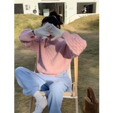 반폴라 루즈핏 니트+블루 와이드 캐주얼 팬츠