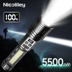 Nicoliley 충전식 후레쉬 고휘도 줌 손전등 초강력 led 손전등+자기흡입기능, 1개, 업그레이드 블랙