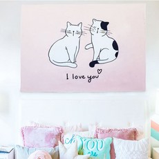 침실 인테리어 그림 고양이 패브릭 포스터 Myou8+7rvV