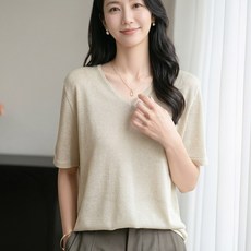 나바바 NK3709 여성 아이스쿨 데일리 펄 브이넥 반팔 니트티