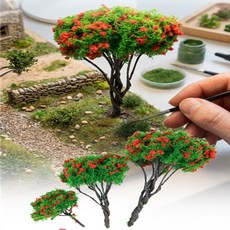 픽만 디오라마 마이크로조경 테라리움 미니어처 나무 활엽수빨강꽃 테이블장식, H=40mm