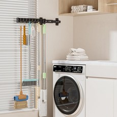 PrimZooty 조절 가능한 열 슬라이딩 후크가 있는 풀아웃 빗자루 홀더 다기능 슬라이드 빗자루 및 대걸레 보관/정리함 차고 정리 후크 옷장 세탁 차고용 36cm/14.1, Black