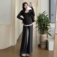 임산부 투피스 바지 세트 봄 가을 캐주얼 니트 세트 착용감 우수한 신축성 좋은 편안한 데일리 룩 JS