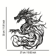 드래곤 실루엣 아이언 아트 디테일한 라인 드로잉 거실 침실, Light Grey