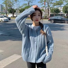 투니스 여성 빈티지 루즈핏 단색 니트 가디건