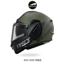 ASTONE RV6 ZC01 彩繪 後掀式 安全帽 內藏墨鏡 可掀式 耳機槽 歐規, 平綠／白,XL:57-58cm大帽體