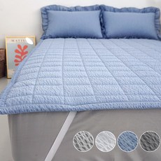 국내산 선염 쿨 시어서커 고정밴드 여름 패밀리 침대패드, 블루
