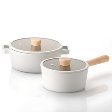 네오플램 인덕션 냄비세트18편수+22양수, 오프 화이트, 1세트, 18편수+22양수