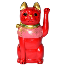 赤紅招財貓 陶磁器擺飾 大正復古造型 26cm, 詳見包裝