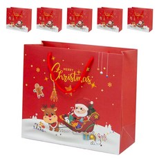 VITALO 크리스마스 쇼핑백 홀리데이 드림 선물포장 종이가방 튼튼한 고급 쇼핑백6P, 레드 산타