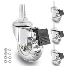 사이드 브레이크가 장착된 스템 휠 M8X15mm 2인치 회전 캐스터 나사형 360도 크리스탈 클리어 카트 및 DIY 프로젝트용 부드러운 폴리우레탄 가구, M8*25/ Brake, 2 Inch