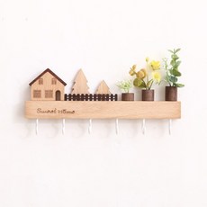 木子進門鑰匙掛鈎入戶玄關牆上壁掛實木鑰匙收納架，北歐風創意掛鉤, 櫸木胡桃木花瓶白色鉤, 1個