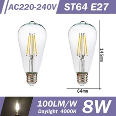 2PCS LED 필라멘트 전구 E14 E27 C35 ST64 G80 A60 220V 4W 9W 흰색 유리 360 학위 에디슨 레트로 복고풍, 26 ST64 E27 4000K, 01 AC220-240V