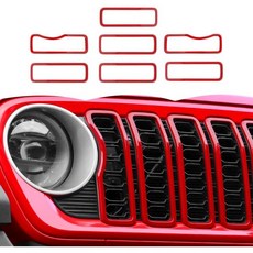 전면 그릴 메시 인서트 장식 외부 액세서리 지프 랭글러 JL JLU & 글래디에이터 JT 2024+ 화이트, Red, 1 Grille With Mesh, 1개