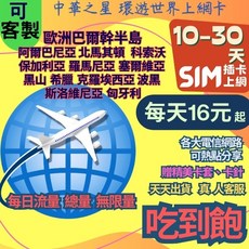 上網卡 10-30天 巴爾幹半島11國 阿爾巴尼亞 北馬其頓 無限流量吃到飽, 實體卡10天,B【白鑽】5GB後降速吃到飽
