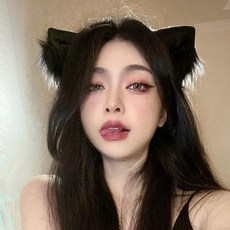 日係可愛白色貓耳朵毛絨髮夾女萬聖節獸耳cos頭箍lolita甜妹頭飾, 1個, 黑色貓耳髮夾, 黑色