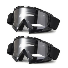 LJDJ 더트 바이크 고글 오토바이 고글 2팩 ATV 라이딩 스키 방풍 오프로드 보호 안경 레이싱 남성 여성 청소년 성인용, 블랙+블랙/투명 렌즈