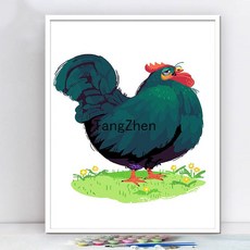 【TangZhen】유화그리기 유화그리기세트 채색 붉은 불 수탉diy 디지털 오일채화 십이지신 닭 동물 수제 충전 손그림 유화, 40x50cm 안감+물감+붓, 0418, 1개