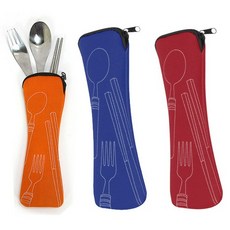 휴대용 캠핑수저세트 등산 여행 산악회 파우치포함, 레드, 1개