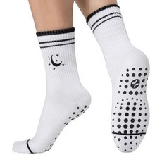 CoolMate 여성용 그립이 있는 필라테스 양말 요가 양말 바용 미끄럼 방지 크루 여성용 양말 필라테스 선물 A-11. 슬라우치 블랙/화이트/그레이 3쌍