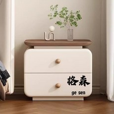 【格森】免安裝奶油小型床邊櫃 簡約現代臥室皮質收納床頭櫃, D24【高密框架+實木抽屜】木紋+深灰,三抽35*40*58, 1個