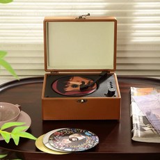 홍시데이 레트로 CD 플레이어 고출력 블루투스 USB 무선 스피커, 복고풍 올리브, 단일 모델