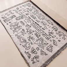 好物推薦 塗鴉風格沙發巾 蓋毯 床尾巾 裝飾掛毯 露營野餐墊, 凱斯哈林,90x90