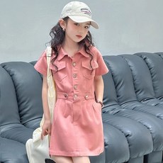 賣場優選童裝 女童洋裝 純棉】女童連衣裙夏季2025小女孩洋氣短袖棉布襯衫兒童裝工裝裙子