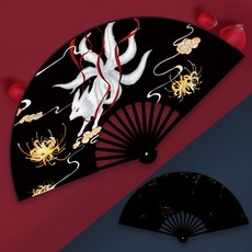嘉義出貨 國潮摺扇 網紅九尾狐扇子古風流蘇舞蹈扇男生霸氣漢服中國風山海經摺扇女, 9寸九尾狐單扇不含流蘇扇袋, 1個