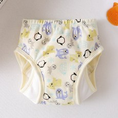 韓版護翼嬰兒紗布學習褲 防側漏 動物企鵝, 1個, 動物企鵝,100碼（約11~14KG）