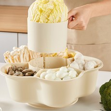 야채 모듬 쟁반 회전식 가정용 물빠짐 바구니 수납 주방 샤브샤브 과일 쟁반, 1개, 베이지