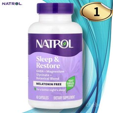 나트롤 슬립앤 스토어 멜라토인 무함유 60캡슐 1병 GABA 마그네슘 비타민B6, 1개, 60정