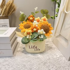 創意擺件向日葵蘋果橙子花束手工編織盆栽教師節母親節生日禮物, 欣欣向榮成品 送卡片 1個