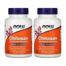 NOW Chitosan 500mg plus Chromium 나우 키토산 크롬 키틴 키토산음식 키토산효능 120캡슐 2통, 120정, 2개