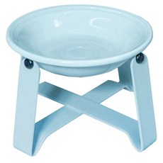 寵物碗 狗碗 貓碗 陶瓷碗 加高碗架, 1個, 寵物來了 粉彩飛碟碗架-藍