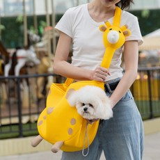 秋冬保暖萌趣動物造型外出斜跨貓包寵物揹包, 長頸鹿, 1個
