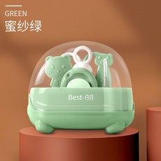 貝親寶寶指甲剪套裝：嬰兒指甲剪、兒童指甲剪、新生兒專用磨甲器、防夾肉指甲鉗，寶寶護理工具, 1個, 淺綠色 小熊護理5件套 【送收納盒】