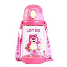 可愛熊熊造型吸管水壺，520ml，食品級材質，寶寶外出必備, 粉色草莓熊, 1個, 520ml