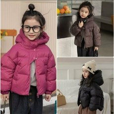 아짱키즈 여아 겨울 숏패딩 수입아동복 심플 겨울패딩 후드 아우터 점퍼 등원복