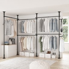 Riwoo Living 韓國製造 5層頂天立地衣架 + 多功能掛勾組, 黑色