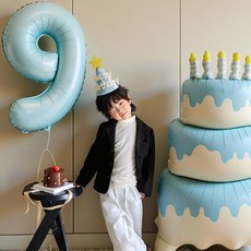 남아 생일 파티 케이크 숫자 고깔모자 풍선 장식 3종 세트, 1세트, 케이크+고깔+숫자9