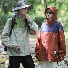 冰絲防曬外套 撞色連帽薄款防曬衣 夏季情侶戶外運動速乾透氣服裝, 紅藍 ,2XL